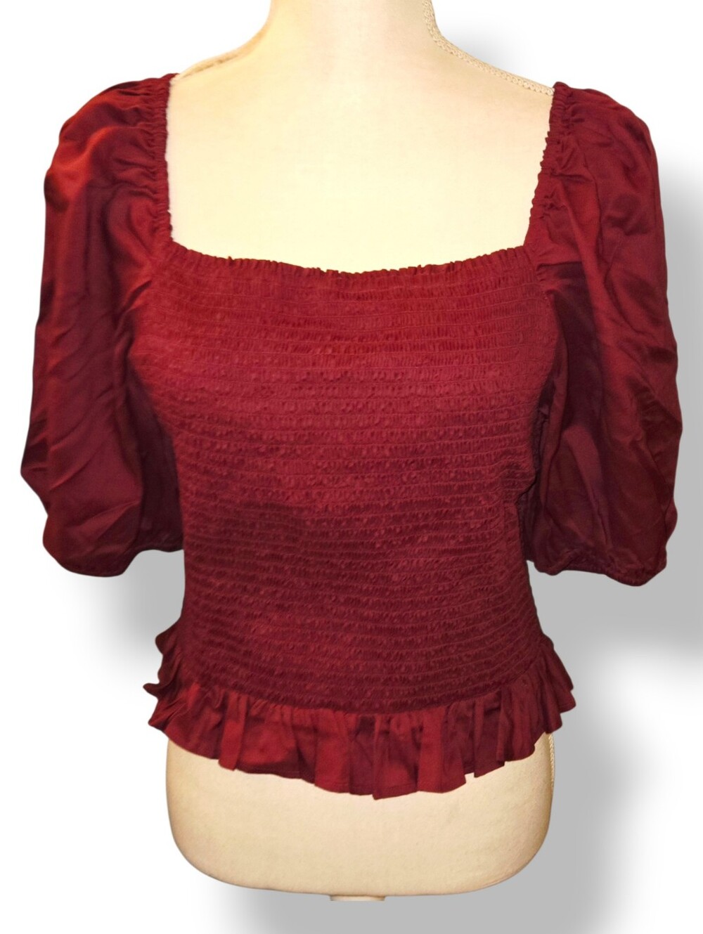 Ann Taylor Smocked Puff Sleeve Blouse